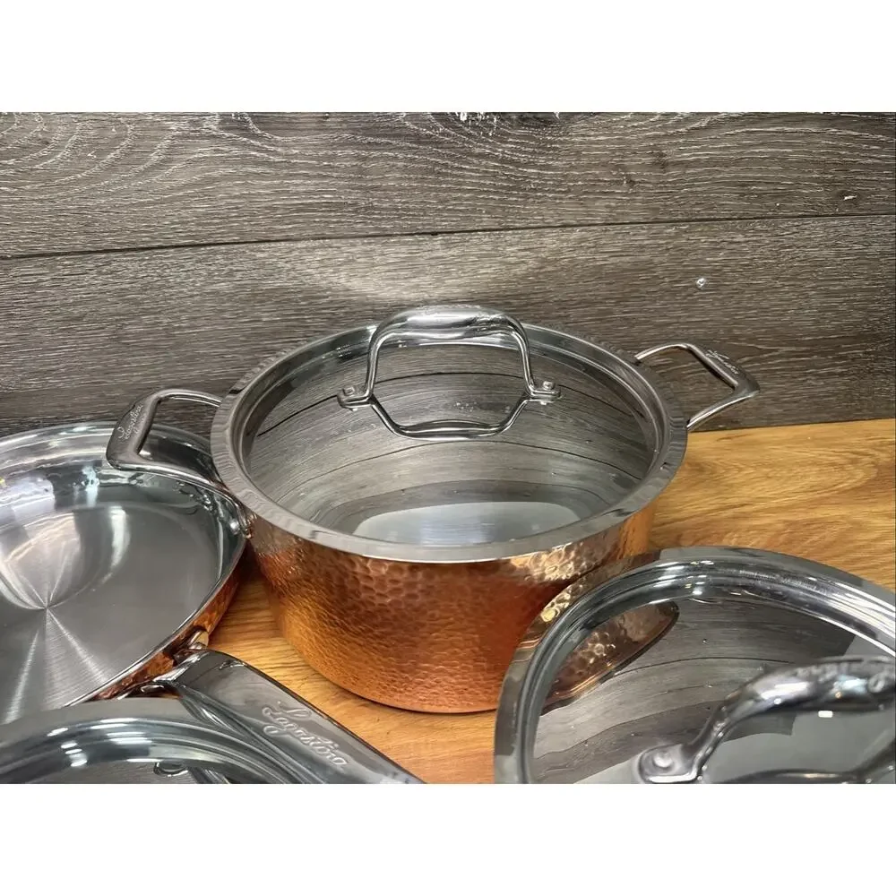 Lagostina Martellata Hammered Copper Pots & Pans Cookware 10 Piece Set